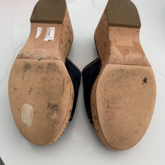 Chanel Blue Suede Mules Clogs Cork Platform Wedge Heel 40 - Picture 8 of 10